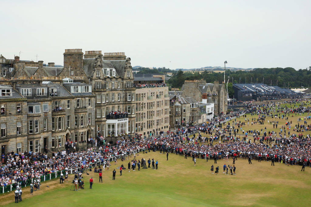 An aerial view of the 18th hole at St Andrews during The Open in 2022